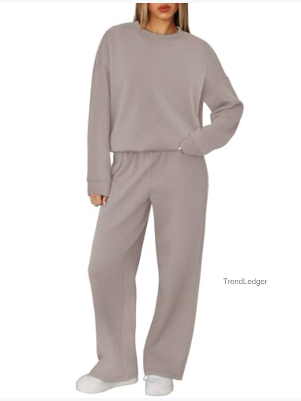 Matching Lounge Set Crewneck Sweatshirt Wide Leg Pants 2 Piece Outfit - Picture 4 of 7